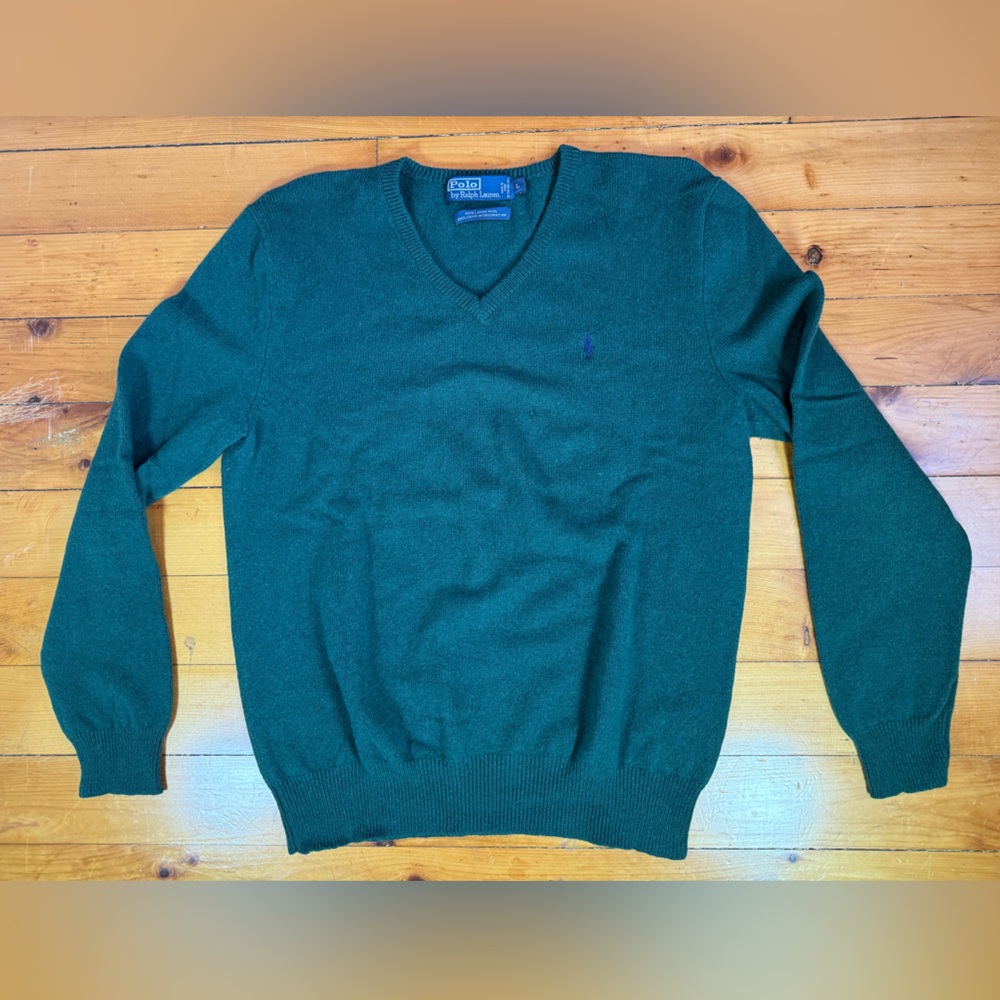 Polo Ralph Lauren Men's Large Wool Lambswool V-Neck Sweater with Pony Logo